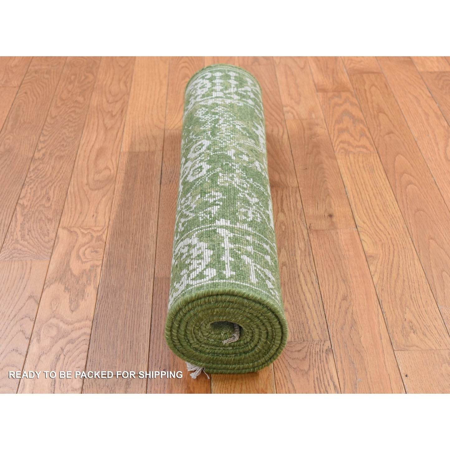 2'6"X6' Green Tebraz Design Wool And Silk Hand Knotted Runner Rug