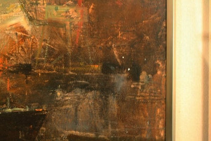Vilmon Spanish Artist Original Oil Painting On Canvas "Harbor Scene" Signed F20