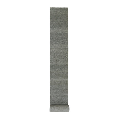 2'4"X27'9" Monument Gray Hand Knotted Undyed Wool Grass Xl Runner Rug