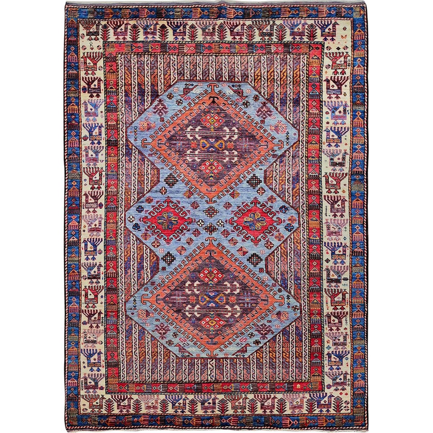 6'1"X8'4" Dusk Purple Ersari Caucasian Design Revival Hand Knotted Wool Rug