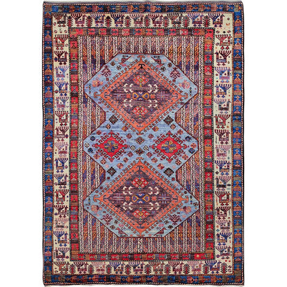 6'1"X8'4" Dusk Purple Ersari Caucasian Design Revival Hand Knotted Wool Rug