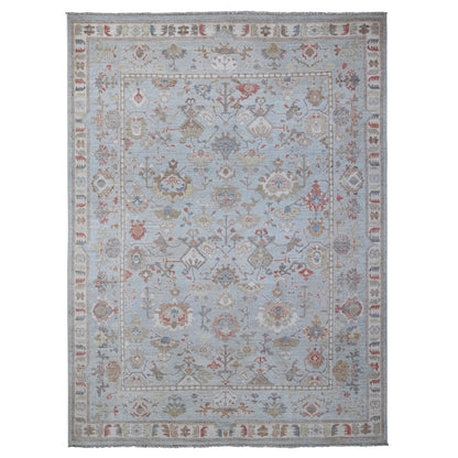 8'10"X12' Iceberg Blue Hand Knotted Afghan Angora Oushak Oriental Rug