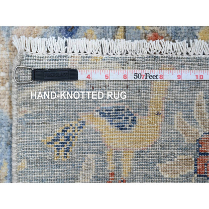 2'2"X6'3" Blue Peshawar Birds Design 100% Wool Hand Knotted Runner Rug