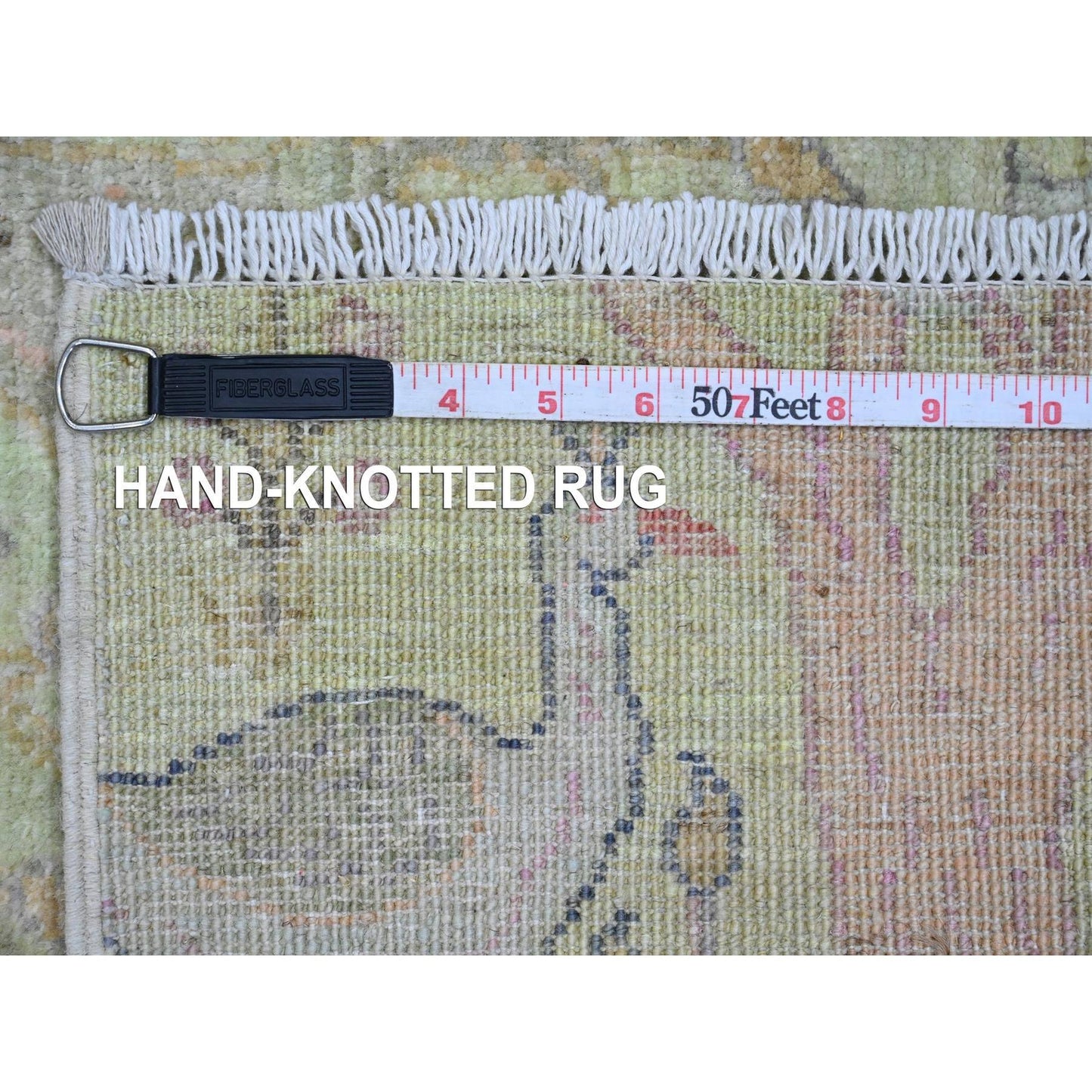 2'5"X9'9" Green Afghan Peshawar Birds Design Hand Knotted Wool Runner Rug