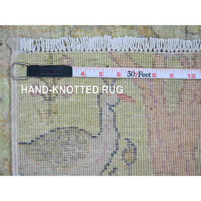 2'5"X9'9" Green Afghan Peshawar Birds Design Hand Knotted Wool Runner Rug