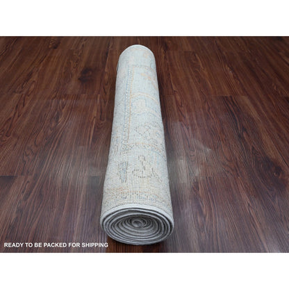 2'8"X9'8" Gray Hand Knotted Angora Oushak Tree Design All Wool Runner Rug