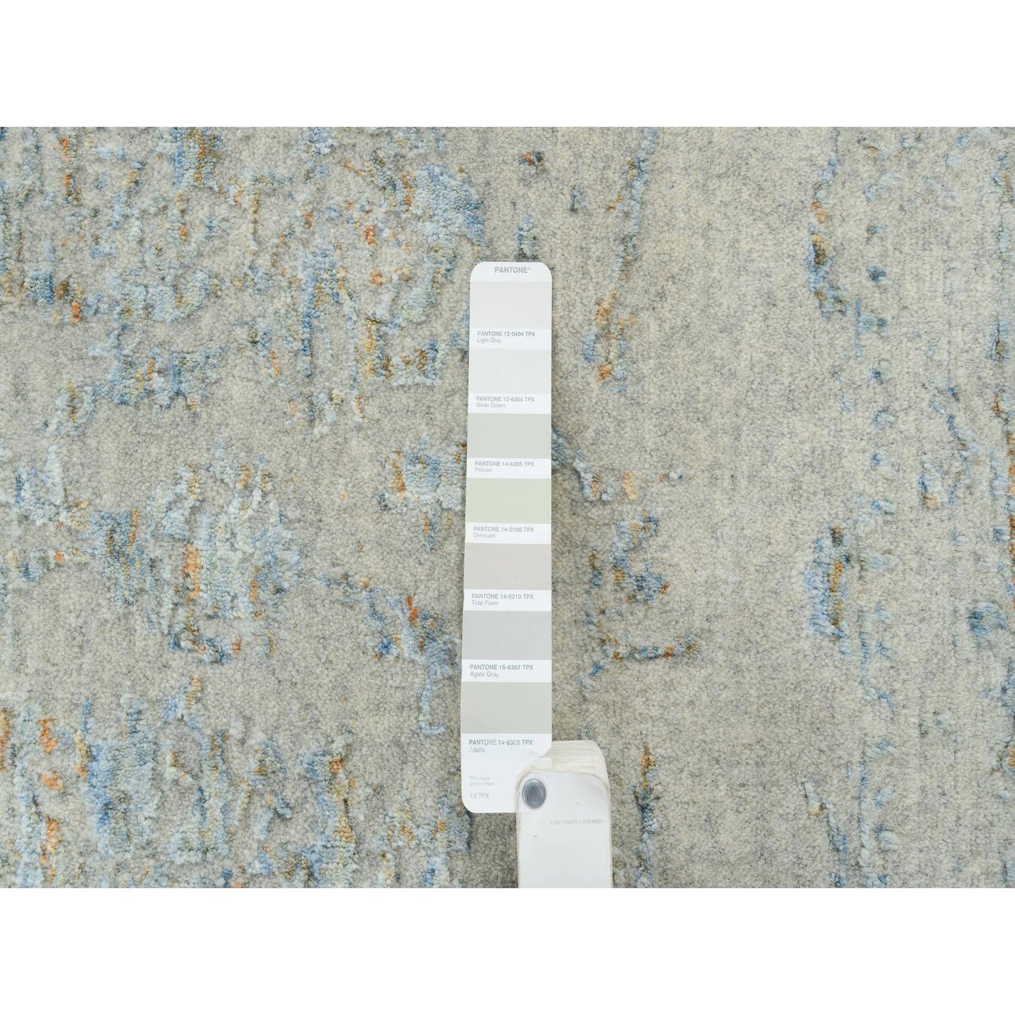 12'X15'1" Gray Wool And Silk Jacquard Hand Loomed Tebraz Oversized Rug