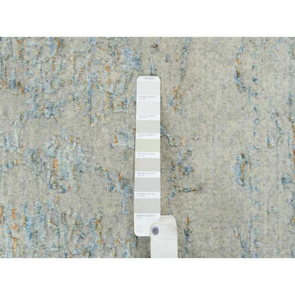 12'X15'1" Gray Wool And Silk Jacquard Hand Loomed Tebraz Oversized Rug