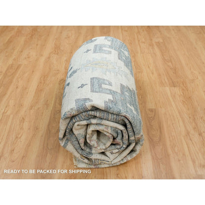13'10"X16'2" Ivory Reimagined Viss Design Wool Hand Knotted Oversized Rug