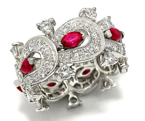 Mouawad Ruby Marquise 1.09ct Diamond 18k White Gold Eternity Band Ring