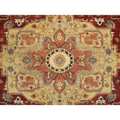 10'X10' Red Hand Spun Wool Hand Knotted Antiqued Fine Heris Round Rug
