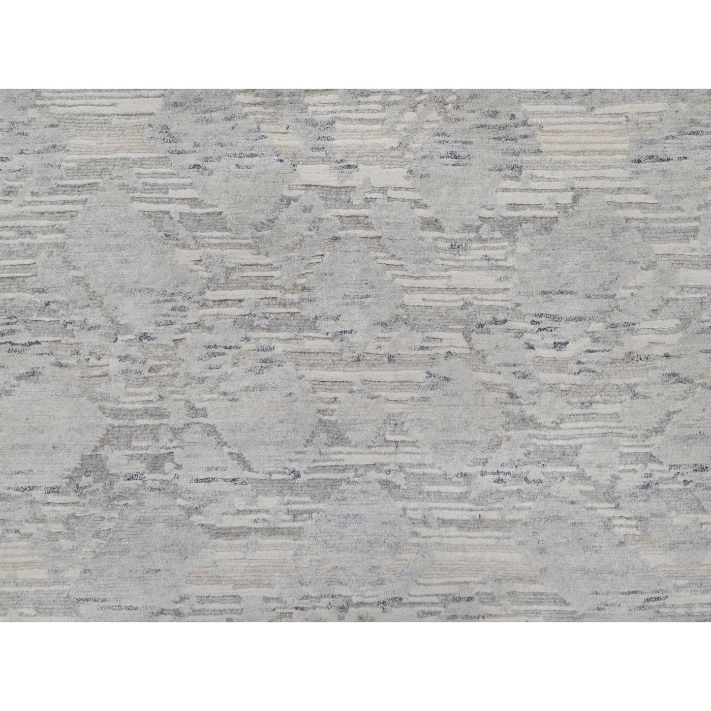 3'X5'3" Light Gray Hand Knotted Modern Design Undyed Natural Wool Rug