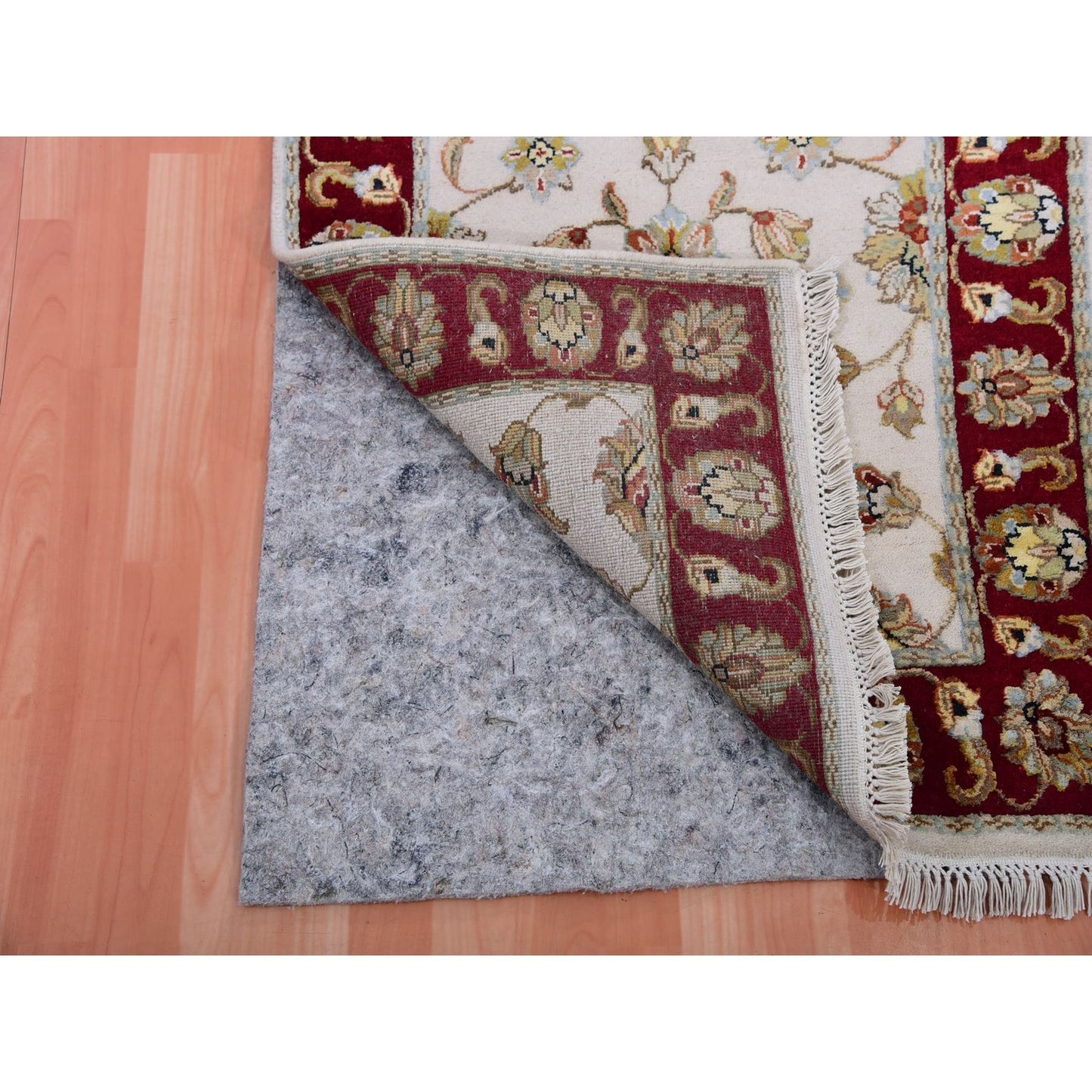 2'7"X10'4" Ivory Hand Knotted Rajasthan Leaf Design Wool Silk Runner Rug