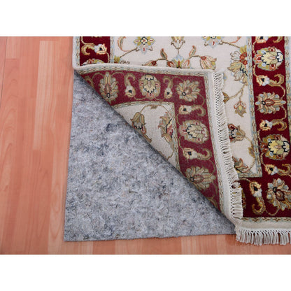 2'7"X10'4" Ivory Hand Knotted Rajasthan Leaf Design Wool Silk Runner Rug