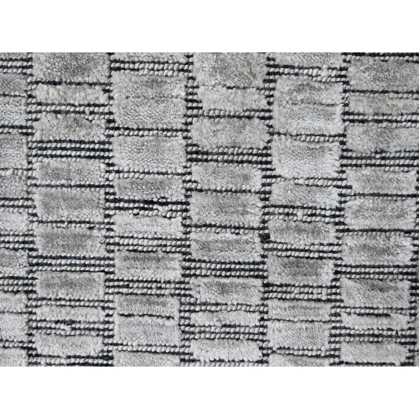 2'X3' Gray Modern Textured Hand Loomed Wool And Silk Mat Oriental Rug