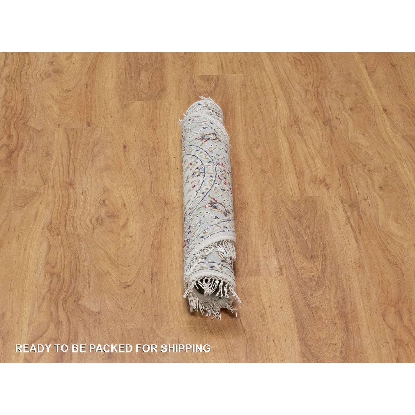 3'3"X3'3" Ivory Wool And Silk Nain Flower Design Hand Knotted Round Rug