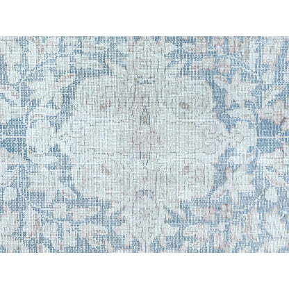 9'X12' Blue Worn Wool Hand Knotted Distressed Old Farsian Karman Rug