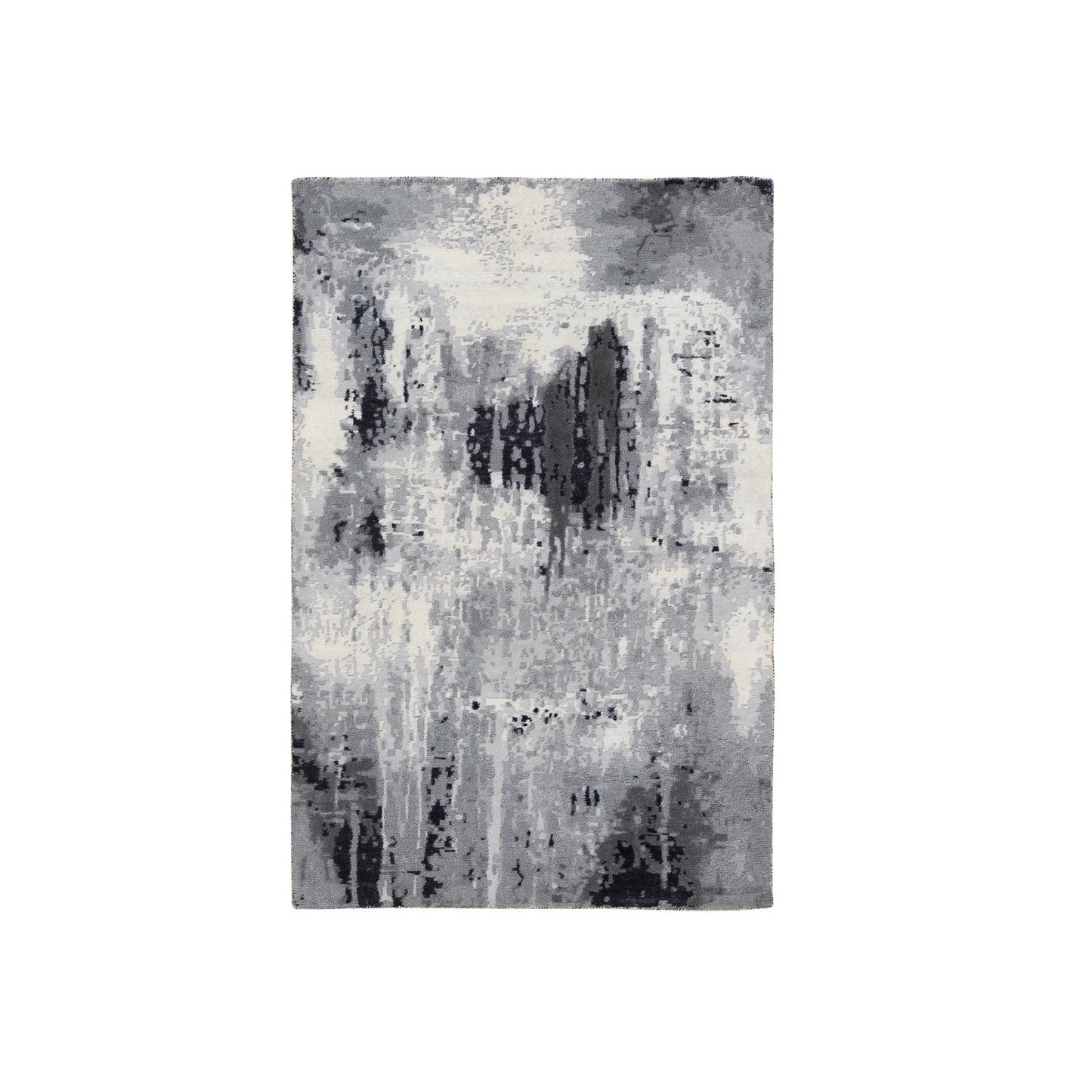 3'1"X5' Ivory Abstract Design Wool And Silk Hand Knotted Oriental Rug