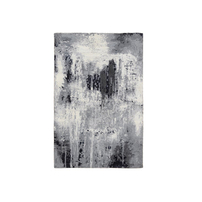 3'1"X5' Ivory Abstract Design Wool And Silk Hand Knotted Oriental Rug