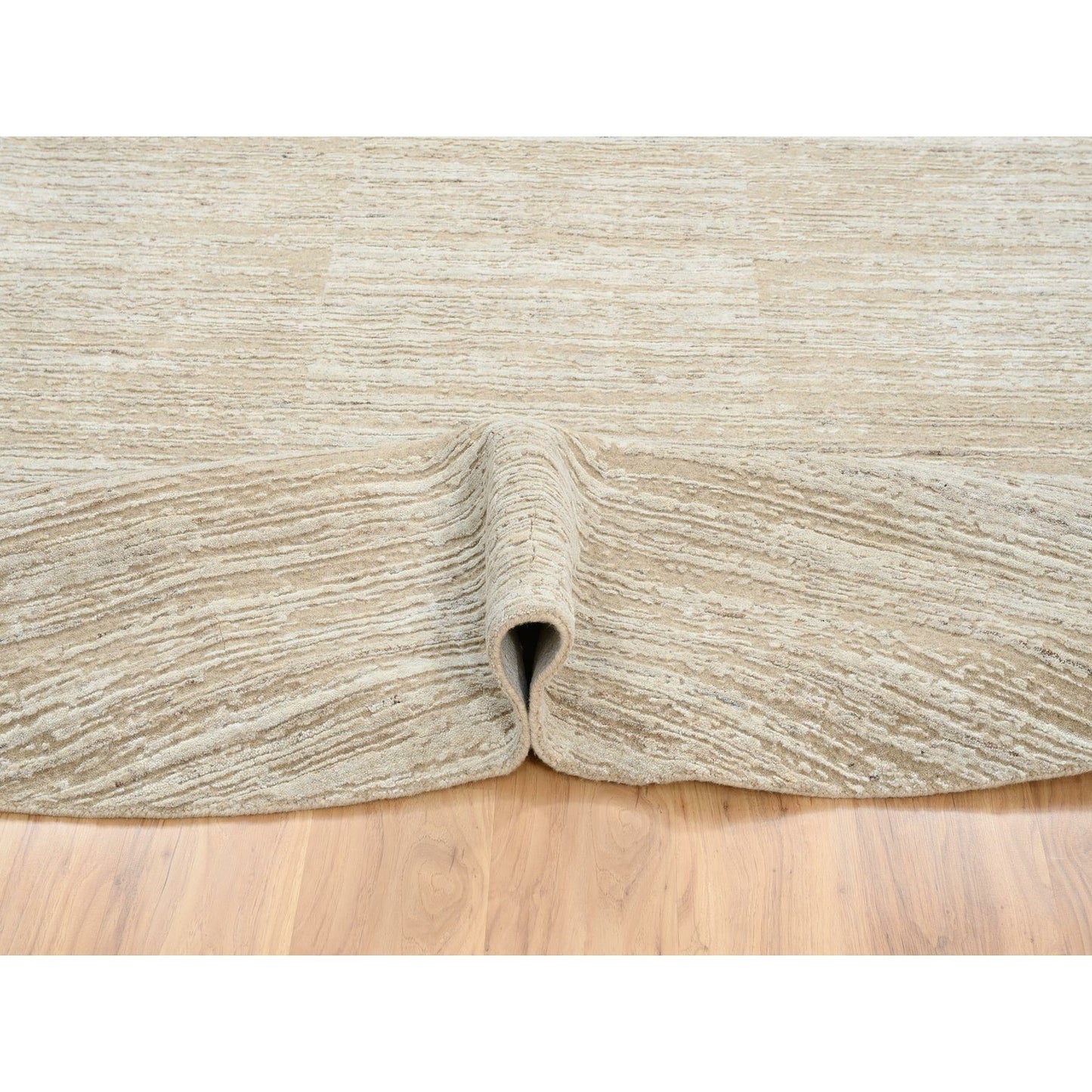 10'X10'Beige Hand Loomed Wool Modern Fine Jacquard Tone On Tone Round Rug