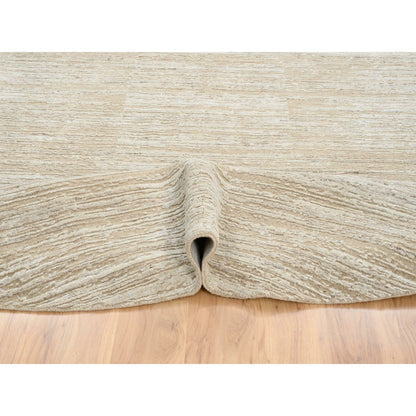 10'X10'Beige Hand Loomed Wool Modern Fine Jacquard Tone On Tone Round Rug