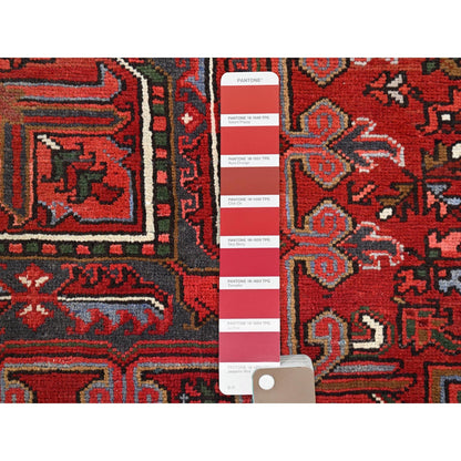 10'X12'5" Red 100% Wool Hand Knotted Semi Antique Zoroastrian Heris Rug