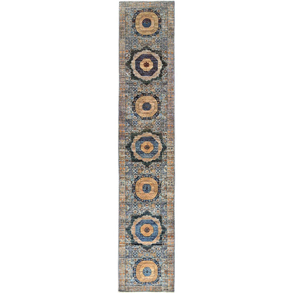 2'6"X13'9" Blue Mamluk Design Soft Wool Hand Knotted Runner Oriental Rug