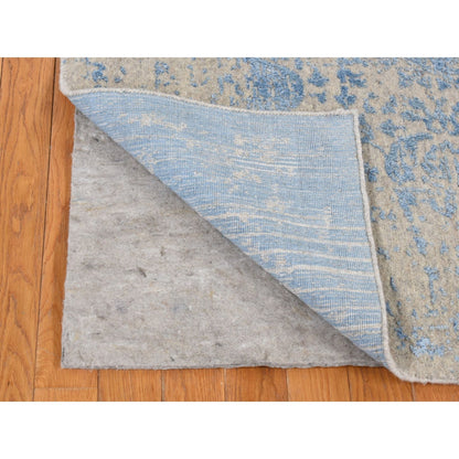 5'10"X8'9" Blue Hand Loomed Broken Pomegranate Design Tone On Tone Rug