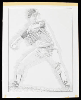 Nolan Ryan Original 16X20 Illustration Artwork By Murray Tinkelman (Ex) 188019