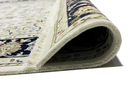 Hand-Knotted Indo-Nain Floral Medallion Rug