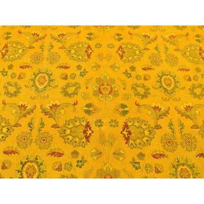 8'2"X10'1" Golden Overdyed Zoroastrian Design Wool Hand Knotted Rug