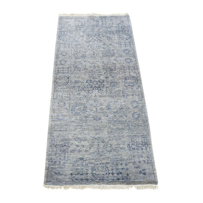 2'6"X5'10" Gray Broken Zoroastrian Design Silk Hand Knotted Runner Rug