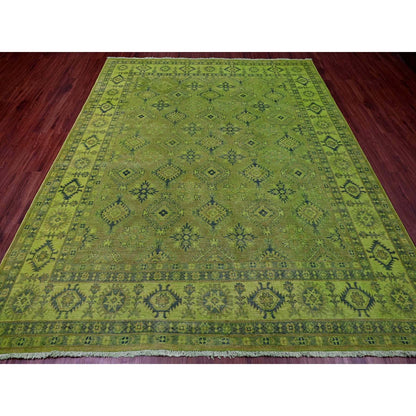 8'X9'8" Pear Green Overdyed Kazak Geometric Design Hand Knotted Wool Rug