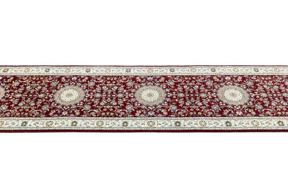 3X12 Ft Indo-Nain Red Floral Wool Oriental Runner