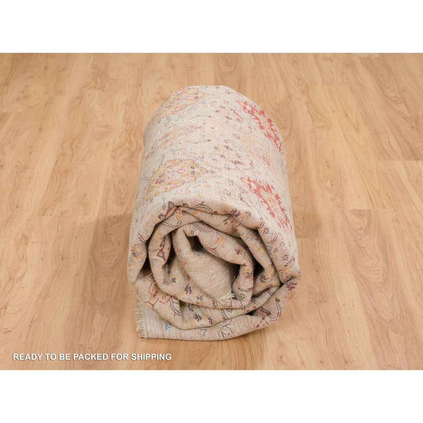 8'2"X10'2" Beige The Sunset Rosettes Hand Knotted Wool And Silk Rug