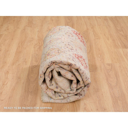 8'2"X10'2" Beige The Sunset Rosettes Hand Knotted Wool And Silk Rug