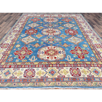 8'X10'1" Blue Soft Wool Kazak All Over Design Hand Knotted Oriental Rug