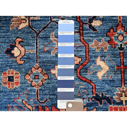 4'1"X10' Denim Blue Heris All Over Design Soft Hand Knotted Runner Rug