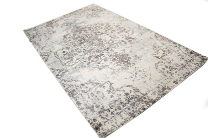 Distressed Brown & Cream Floral 5X8 Muted Hand-Loomed Modern Rug Wool Carpet