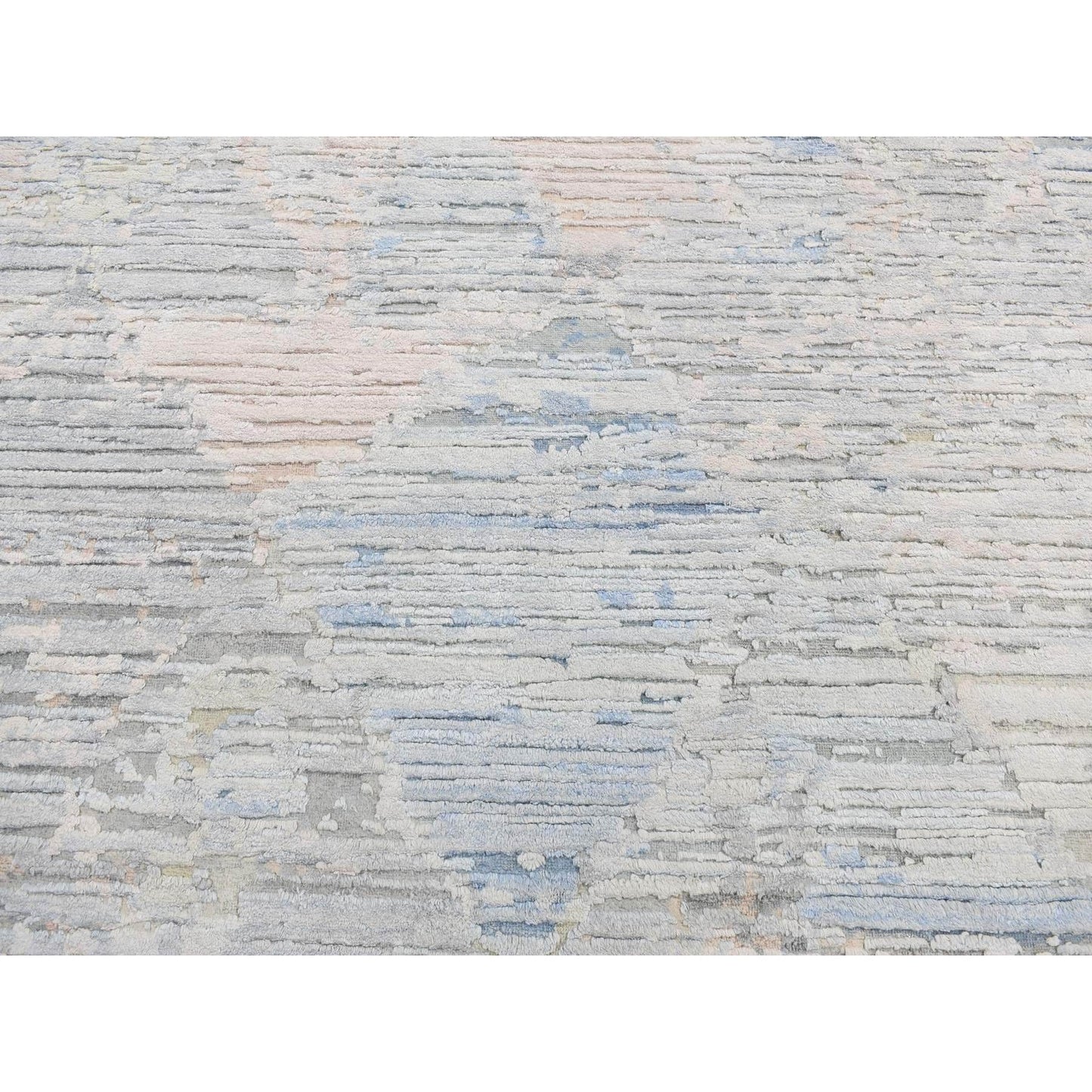 8'X10'6" Ivory Pure Silk Hand Knotted Modern Oriental Oriental Rug