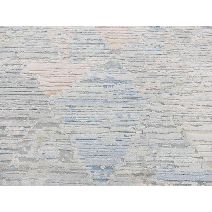 8'X10'6" Ivory Pure Silk Hand Knotted Modern Oriental Oriental Rug