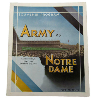 December 2, 1933 Army Vs. Notre Dame Ncaa Football Game Program 195580