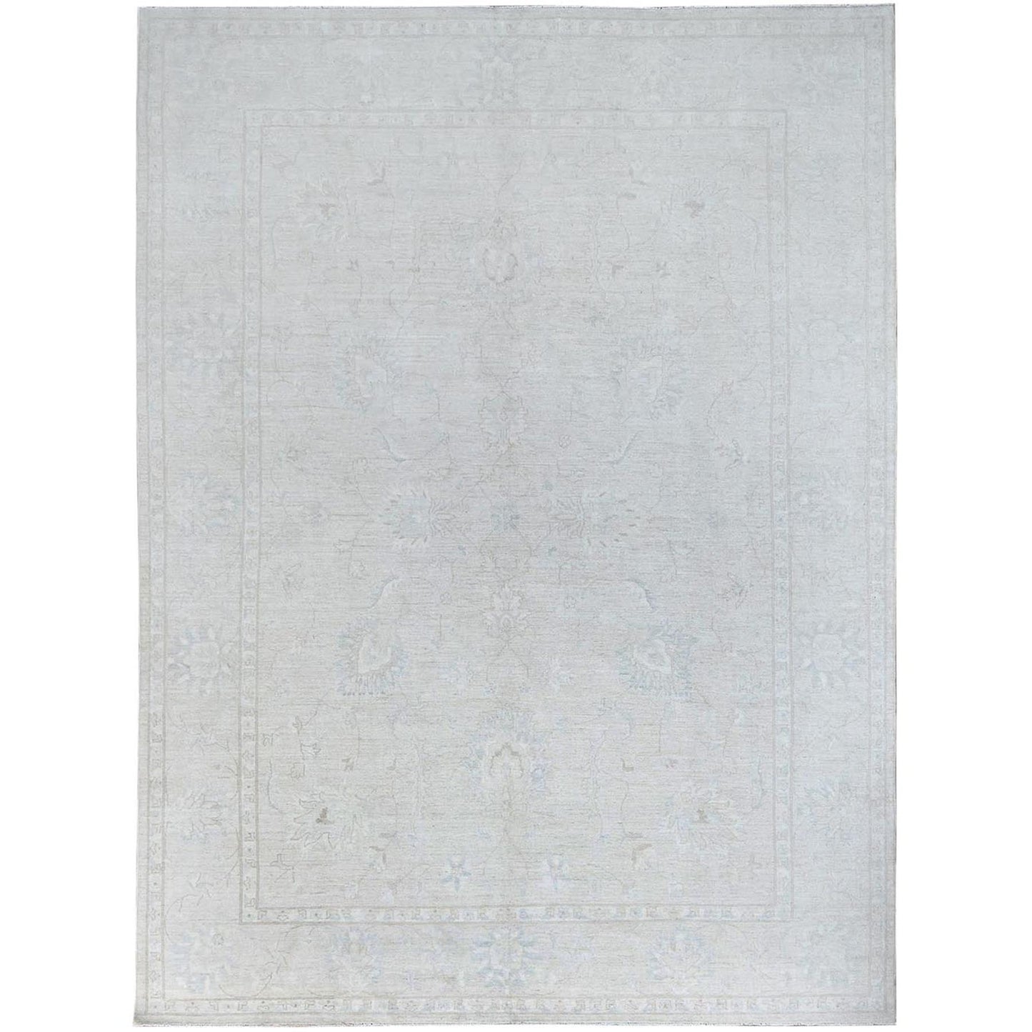 9'10"X13'10" Snow Cap White Hand Knotted Wool Peshawar Oriental Rug