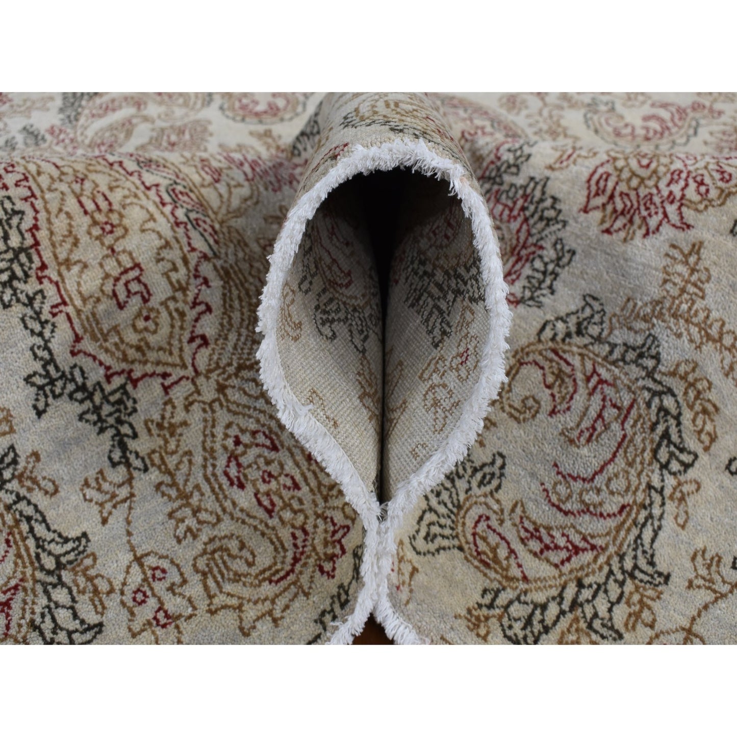 9'1"X12'3" Gray Agra With Paisley Design Pure Wool Hand Knotted Rug