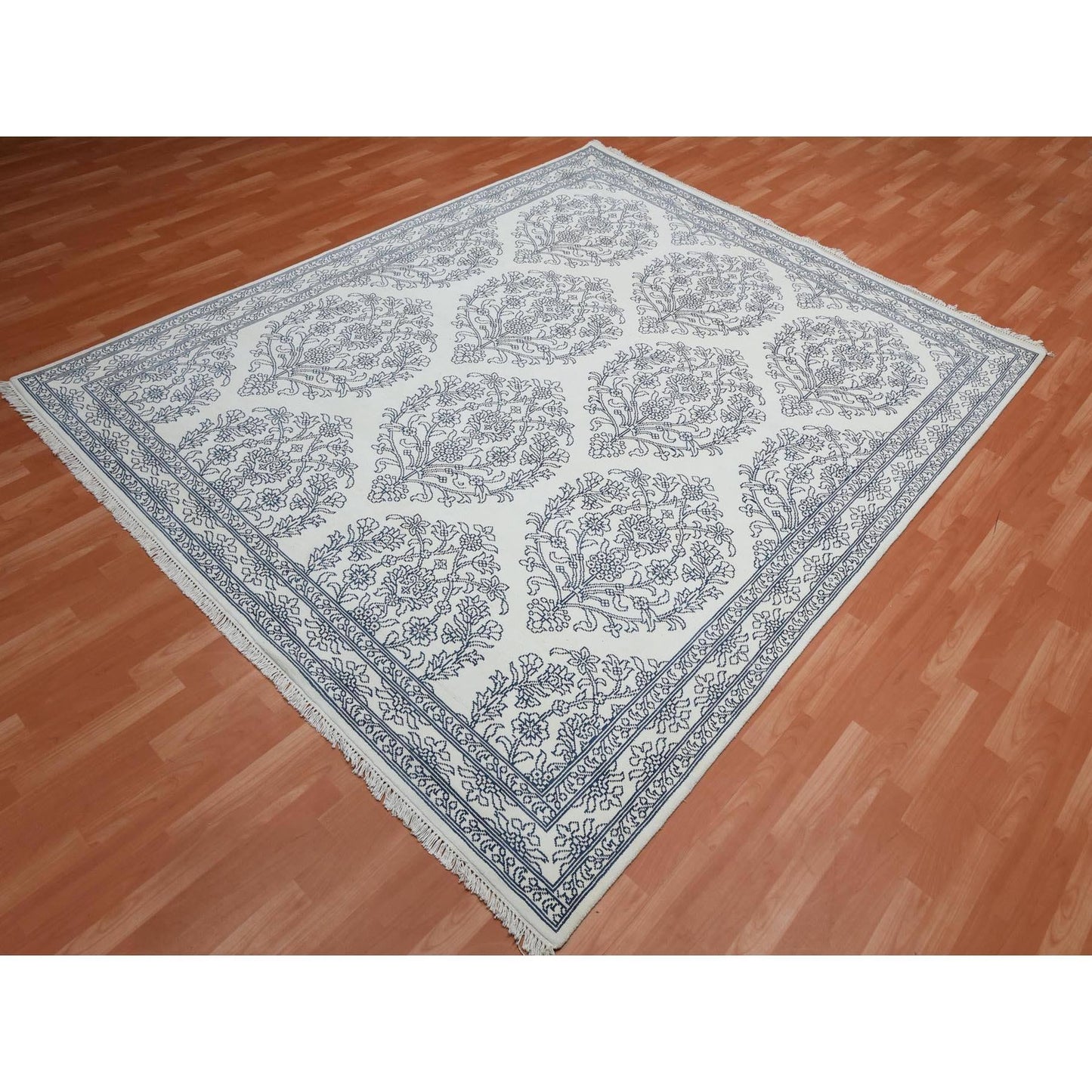 8'X9'9" Ivory Hand Knotted 100% Cotton Agra Design Rug
