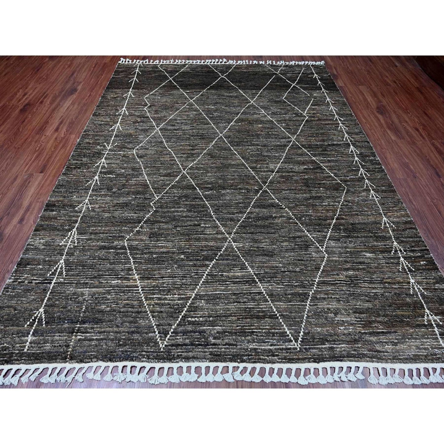 8'X10' Brown Moroccan Weave Geometric Design Hand Knotted Soft Wool Rug