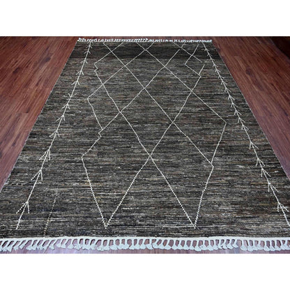 8'X10' Brown Moroccan Weave Geometric Design Hand Knotted Soft Wool Rug