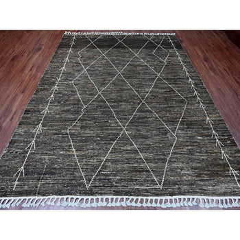 8'X10' Brown Moroccan Weave Geometric Design Hand Knotted Soft Wool Rug