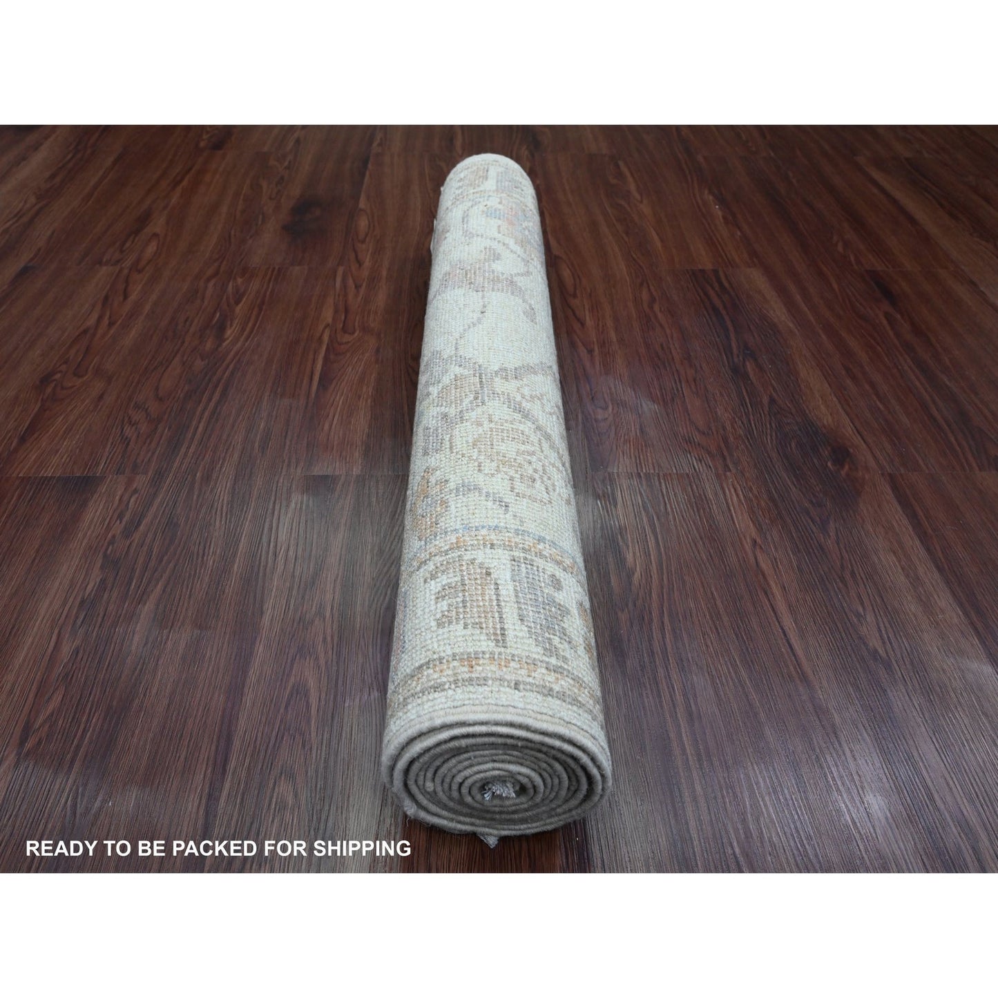 2'10"X10' Gray Hand Knotted Angora Oushak Leaf Design All Wool Runner Rug