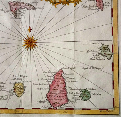 1781 Bellin Antique Map "Carta Dellisole Di Capo Verde" Hand-Colored Engraving